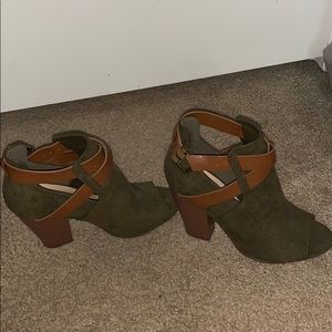 Peep toe ankle booties.